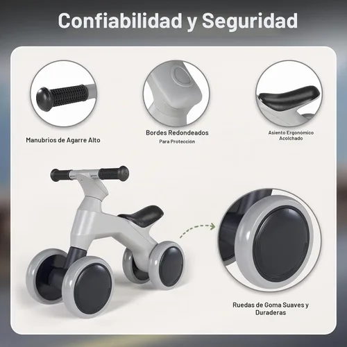 Vista 5 de Bicicleta de equilibrio para niños pequeños - Ruedas antiruido, sin pedal, anti-punta (gris)