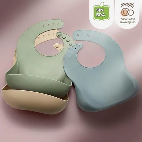 Vista 7 de Eascrozn Juego de 3 baberos de silicona para bebés y niños pequeños, sin BPA, suaves y ajustables impermeables para alimentos esenciales Azul