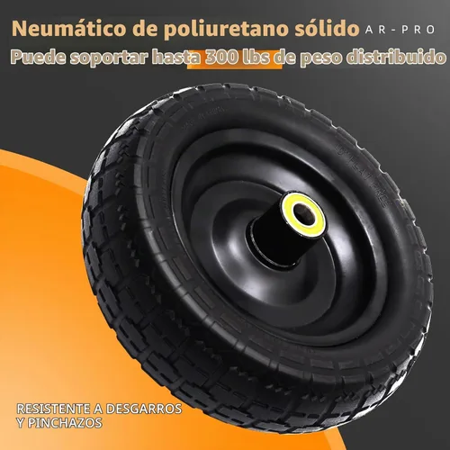 Vista 3 de AR-PRO Paquete de 2 neumáticos y rueda sólidos sin planos de 10 pulgadas, con orificio de eje de 5/8 pulgadas, cubo de desplazamiento de 2.1