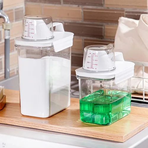 Vista 8 de Zerodeko Dispensador de detergente para ropa, dispensador de jabón para lavandería, botella vacía de detergente para ropa de 1.1 L, jarras