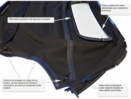 Vista 5 de Sierra Auto Tops Convertible Top Reemplazo para BMW 2003-2008 Z4, TwillFast RPC Canvas, negro, ventana de vidrio calefactable