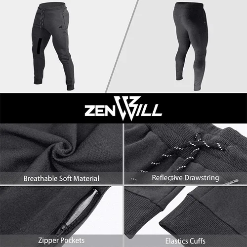 Vista 5 de ZENWILL Pantalones de entrenamiento cónicos para hombre, pantalones deportivos de entrenamiento ajustados con bolsillos con cremallera