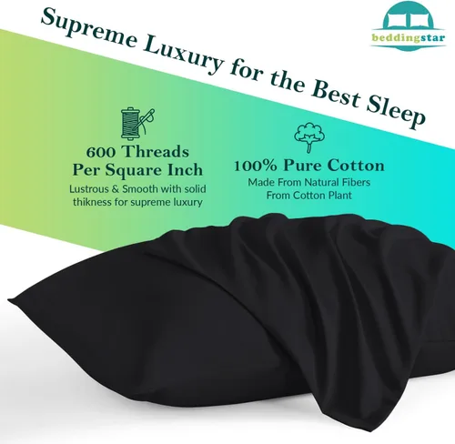 Vista 3 de Beddingstar - Funda de almohada con cierre de cremallera, 1 funda de almohada corporal de 500 hilos, 100 % algodón egipcio puro