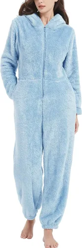 Vista 2 de COZYPOIN Pijama con capucha de forro polar para mujer, con cremallera, ropa de dormir con orejas