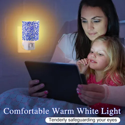 Vista 6 de Luz nocturna LED enchufable a la pared, luz nocturna de cristal con interruptor de encendido y apagado manual, luz nocturna blanca cálida