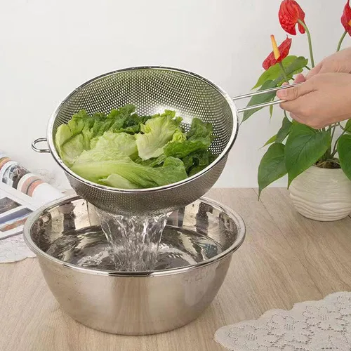 Vista 5 de Colador de acero inoxidable Colador de malla fina con mango largo, colador microperforado, colador de metal, colador de alimentos de cocina