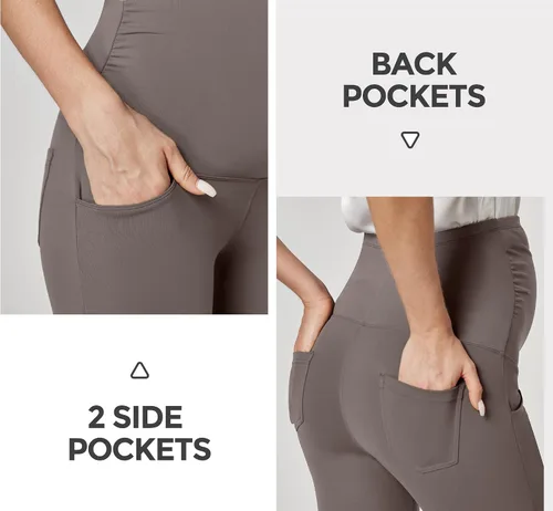 Vista 3 de Ewedoos Pantalones de maternidad pantalones de trabajo laterales fruncidos con bolsillos sobre el vientre, pantalones de vestir de embarazo
