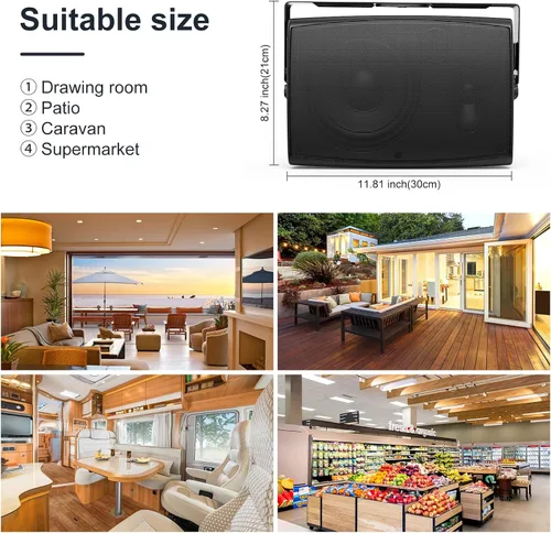 Vista 6 de STUDIOFINIX Altavoces Bluetooth para exteriores de 6.5 pulgadas, 400 W, impermeables, con cable, sistema de altavoces impermeables para montaje