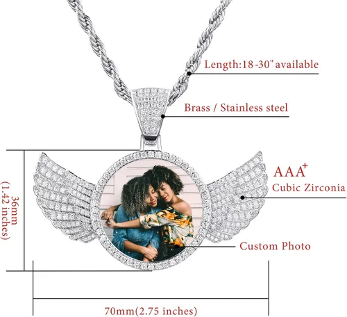Vista 2 de VIBOOS Collar con colgante de memoria de hip hop personalizado, texto con imagen personalizada para hombres y mujeres, foto personalizada de cobre