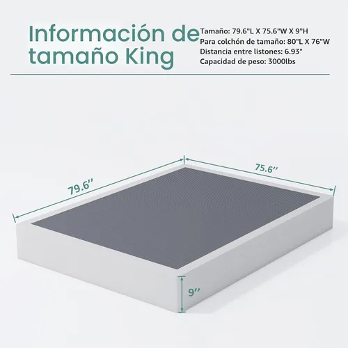 Vista 3 de XINXINYAN King Size Box Spring 9 pulgadas de alta capacidad de carga