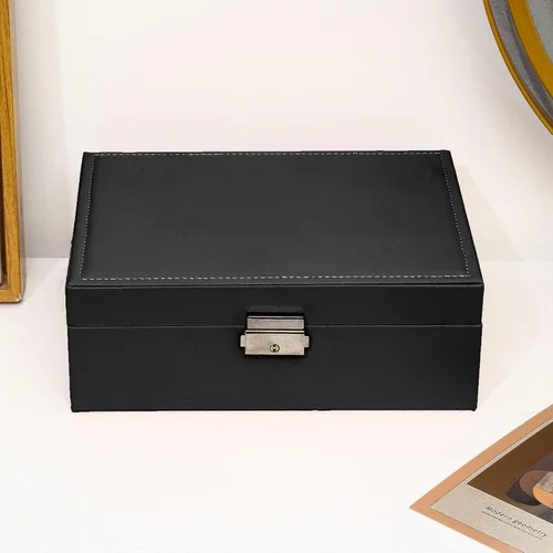 Vista 4 de ZUZ003A - Caja organizadora de joyas para mujeres y niñas, estuche de almacenamiento grande de 2 capas, soporte de exhibición de piel sintética