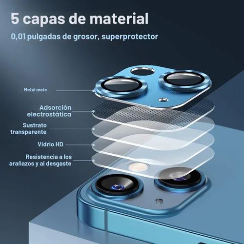 Vista 5 de Korecase [Paquete de 2] Diseñado para iPhone 13 / iPhone 13 Mini protector de lente de cámara de vidrio templado, cubierta de metal de aluminio