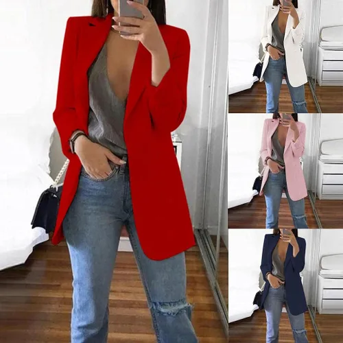 Vista 6 de Chaquetas blazer para mujer, chaquetas casuales para mujer, chaqueta de manga larga con frente abierto, chaquetas de oficina para trabajo, chaquetas