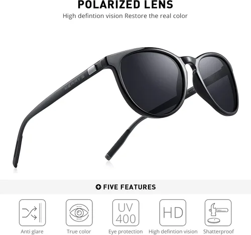 Vista 5 de MERRYS Polarized Sunglasses for Women Men Vintage Retro Classic Round Frame Aluminum Legs S8288
