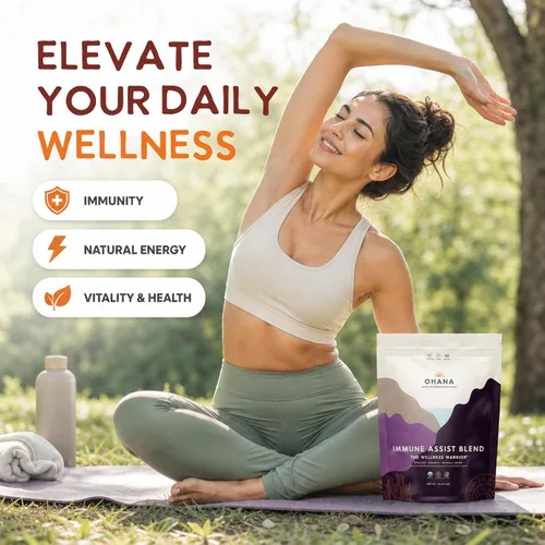 Vista 3 de Ohana Immune Assist Blend, polvo orgánico de hongos integrales USDA, mezcla de 8 hongos cultivados en Estados Unidos, ideal para energía, inmunidad