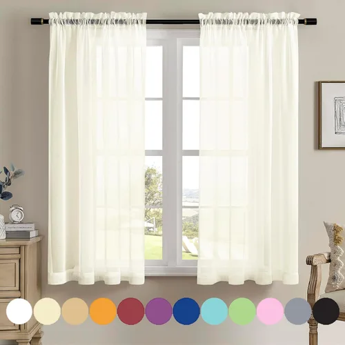 Vista 33 de MYSTIC-HOME Juego de cortinas de niveles transparentes blancas para cocina de 24 pulgadas de largo, tratamiento de cortinas para ventanas pequeñas