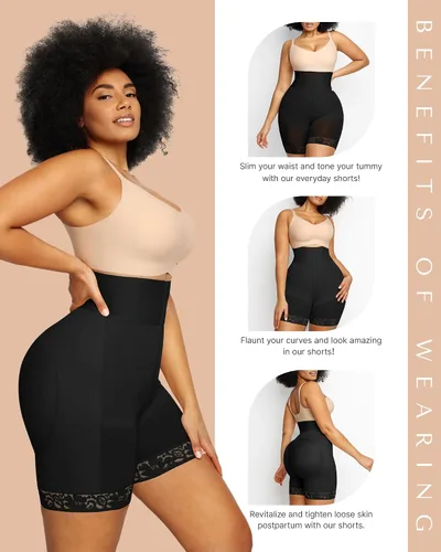 Vista 5 de SHAPELLX Pantalones cortos moldeadores de cuerpo de cintura alta para mujer, control de abdomen, adelgazantes, pantalones cortos para levantamiento