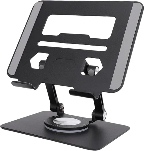 Vista 2 de Goshyda Soporte para tableta, soporte de escritorio de aluminio giratorio 360°, soporte de escritorio ajustable y plegable, universal para tabletas