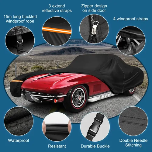 Vista 3 de Fundas impermeables para automóvil Corvette C1 C2 1953-1967, fundas resistentes para automóviles al aire libre, cubierta completa, protección contra