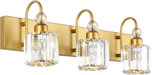Vista 32 de Ralbay Modernas luces LED de cristal para tocador de baño, 3 luces de acero inoxidable, luces de tocador de cristal sobre el espejo, accesorios