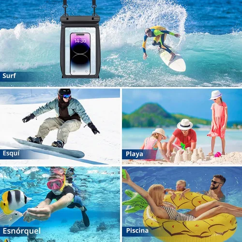 Vista 7 de Bolsa grande impermeable flotante para teléfono [con tira de sellado], bolsa seca para teléfono celular para iPhone 16 15 14 13 12 Pro Max Galaxy
