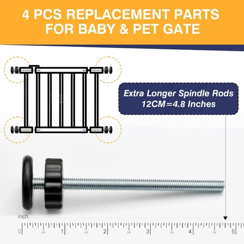 Vista 3 de 4 piezas de repuesto para puerta de bebé, varillas de eje de puerta de bebé de 0.315 in, kit de piezas de hardware para puertas de seguridad