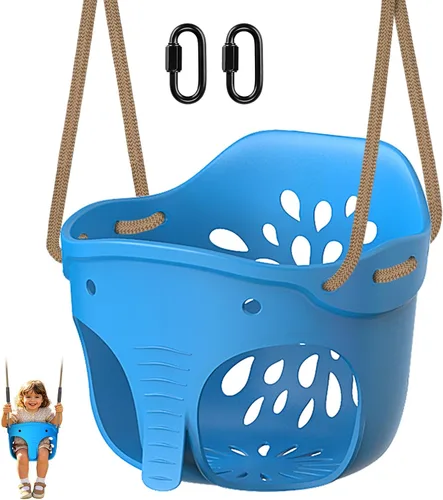 Vista 16 de SELEWARE Asiento de columpio para niños pequeños con respaldo alto de cubeta completa de servicio pesado con mosquetones de bloqueo y cuerda
