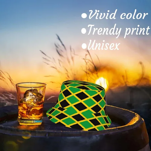 Vista 4 de Sombrero de pescador con bandera de Jamaica para hombre y mujer, sombrero de sol de verano, gorra de pescador abstracta para viajes al aire libre