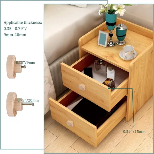 Vista 5 de RDEXP Home Accessory - Juego de 10 pomos redondos de madera de 1.969 x 0.984 in para armario, cajón, armario, puerta de armario
