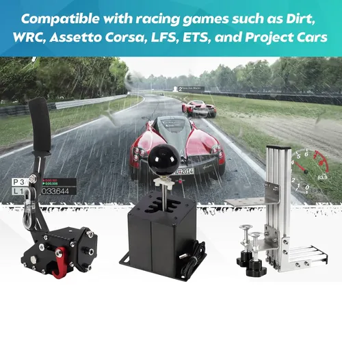 Vista 2 de Dexepe PC USB Simulator Shifter 64 Bit Handbrake with Clamp L Shape Lever Kit Compatible with ATS ETS Dust WRC Sim Racing Games Compatible with G29