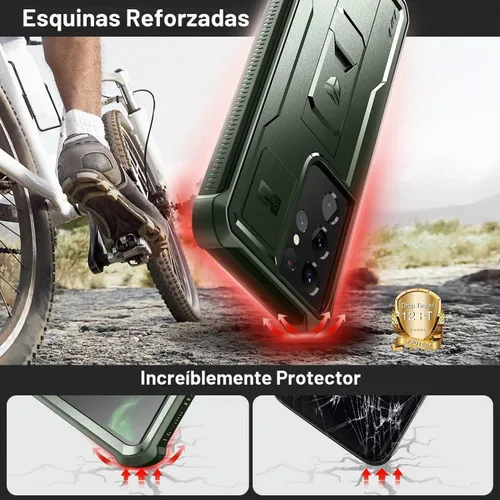 Vista 3 de Dexnor Funda para Samsung Galaxy S21 Ultra, [Protector de pantalla y soporte integrados] Protección de grado militar resistente a prueba de golpes