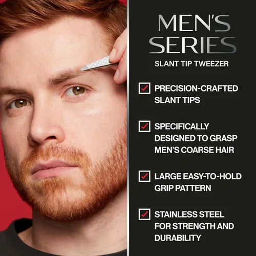 Vista 2 de Revlon Pinzas de punta inclinada para hombres, ultraafiladas para moldear cejas de precisión y eliminación del vello facial, agarre antideslizante