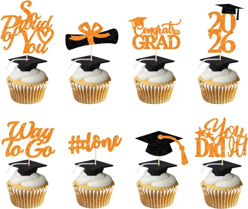 Vista 8 de Decoraciones de graduación 2026 azul, adornos para cupcakes de graduación 2026 azul y negro, suministros de decoración para cupcakes clase de 2026