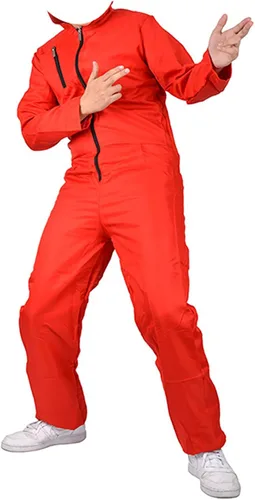Vista 3 de Disfraz de carnaval para cosplay, overol rojo con capucha y máscara, disfraz de fiesta de Halloween