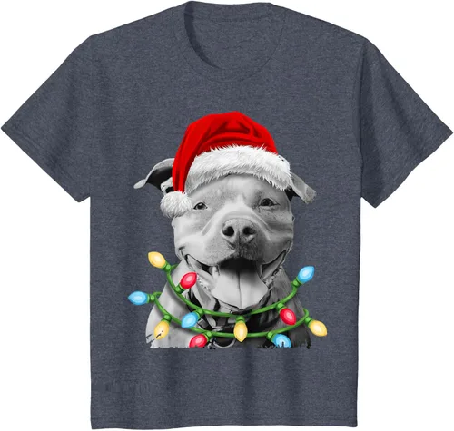 Vista 60 de Pit Bull Santa - Camiseta de perro con luces para árbol de Navidad para niños, Negro, S