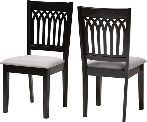 Vista 10 de Baxton Studio Genesis - Juego de 2 sillas de comedor, beige/marrón oscuro