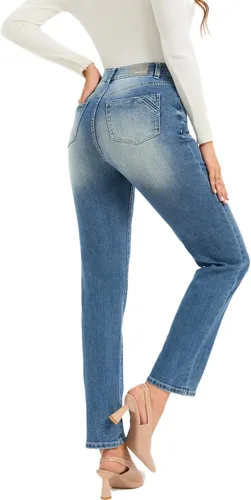 Vista 4 de MetHera Rolla - Jeans rectos y elásticos de tiro alto vintage para mujer