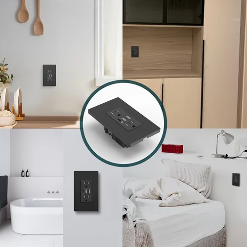 Vista 7 de TOPELER Toma de pared USB C negra, toma eléctrica de carga rápida de 30W 6.0Amp con 3 puertos USB (1*Tipo C y 2*Tipo A), receptáculo resistente a