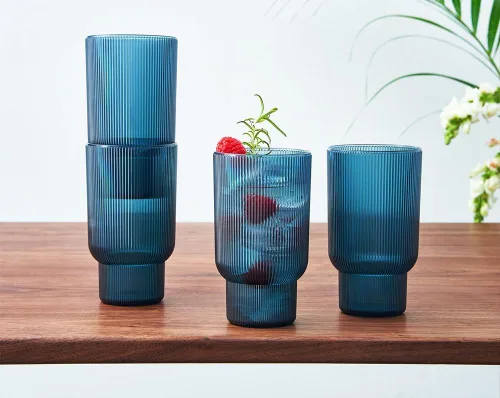 Vista 8 de Juego de 4 vasos altos de acrílico inastillables, estilo europeo, aptos para lavavajillas, acanalados, juego de 4, tritán estriado, plástico Naranja