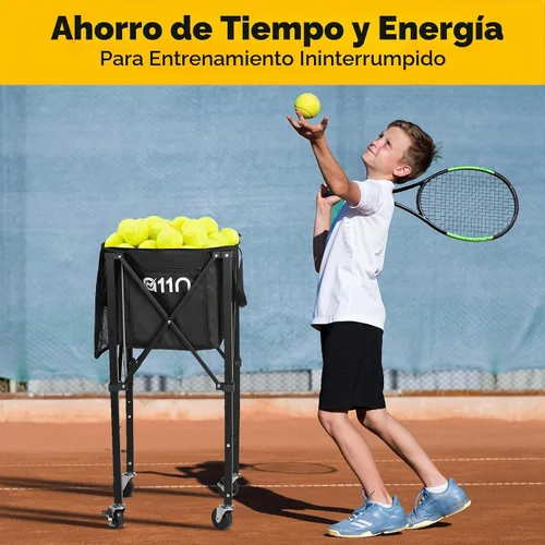 Vista 6 de A11N SPORTS Pickleball & Tennis Ball Hopper with Wheels, Foldable Cart Negro