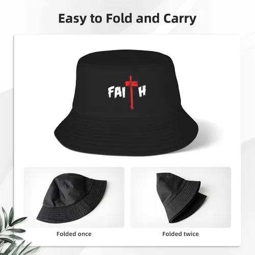 Vista 4 de Sombrero de pescador con cruz de fe cristiana de Jesús de doble tejido para mujeres y hombres, sombreros de pescador para adultos, sombrero