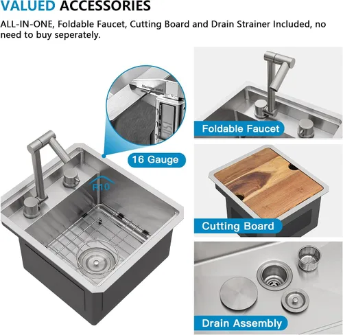 Vista 7 de Fregadero de cocina de 13 x 15 pulgadas de montaje bajo encimera - Fregadero de cocina de acero inoxidable 304 calibre 16 bajo mostrador con grifo