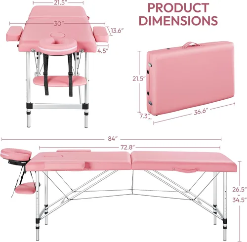 Vista 3 de Yaheetech Mesa de masaje portátil de 84 pulgadas Cama plegable de pestañas