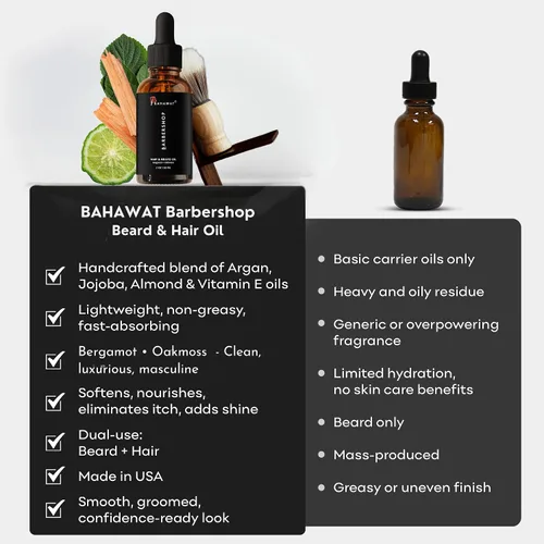 Vista 7 de BAHAWAT Aceite para barba, acondicionador y suavizante de aceite para barba de alta calidad, aroma de barbería, elimina la picazón de la barba