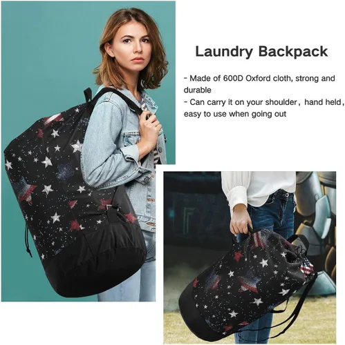 Vista 7 de Mochila para lavandería, cesta extra grande resistente para ropa sucia, correas ajustadas para campamento, universidad, gimnasio, hotel, hogar, 29.3