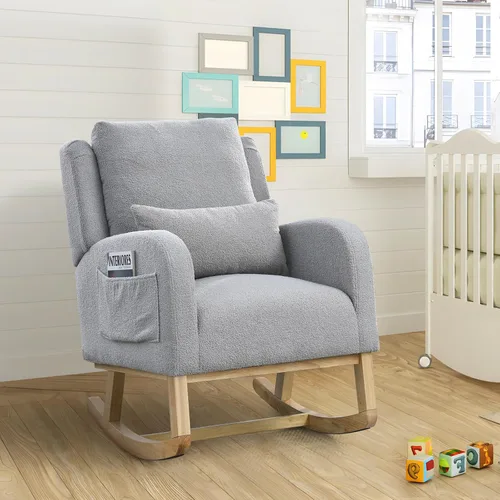 Vista 10 de JEEOHEY Mecedora para guardería, mecedora tapizada con respaldo alado, mecedora con respaldo alto cómodo, reposabrazos curvado, almohada lumbar