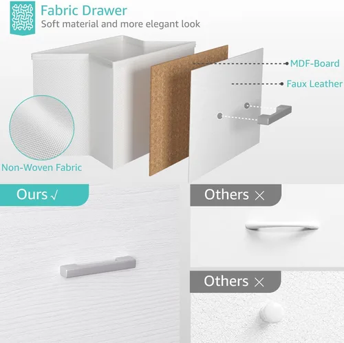 Vista 4 de BOLUO Cómoda blanca para dormitorio, 6 cajones, soporte de TV ancho para aparadores de TV de 50 pulgadas y cajoneras de tela para armario moderno
