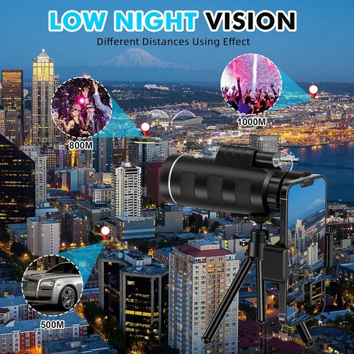 Vista 7 de Telescopio monocular de 40 x 60 con adaptador para teléfono inteligente y estuche para telescopio, monocular de alta potencia, monocular compacto