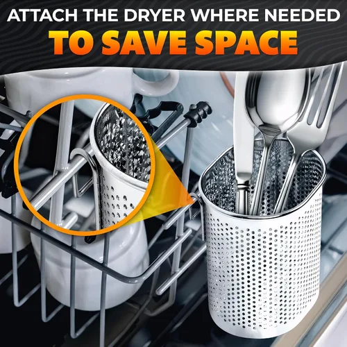 Vista 8 de Palillos Cubiertos y recipiente para utensilios de cocina rack de secado cesta con gancho de acero inoxidable perforado (forma ovalada) – se puede