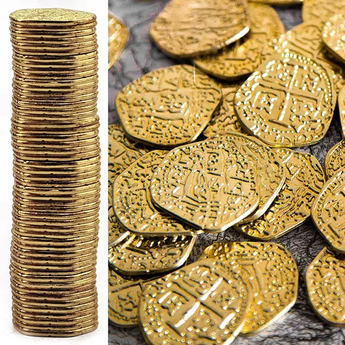 Vista 6 de Monedas del tesoro del pirata, 30 réplicas de doblones de oro y plata, exclusivo de Beverly Oaks LLC